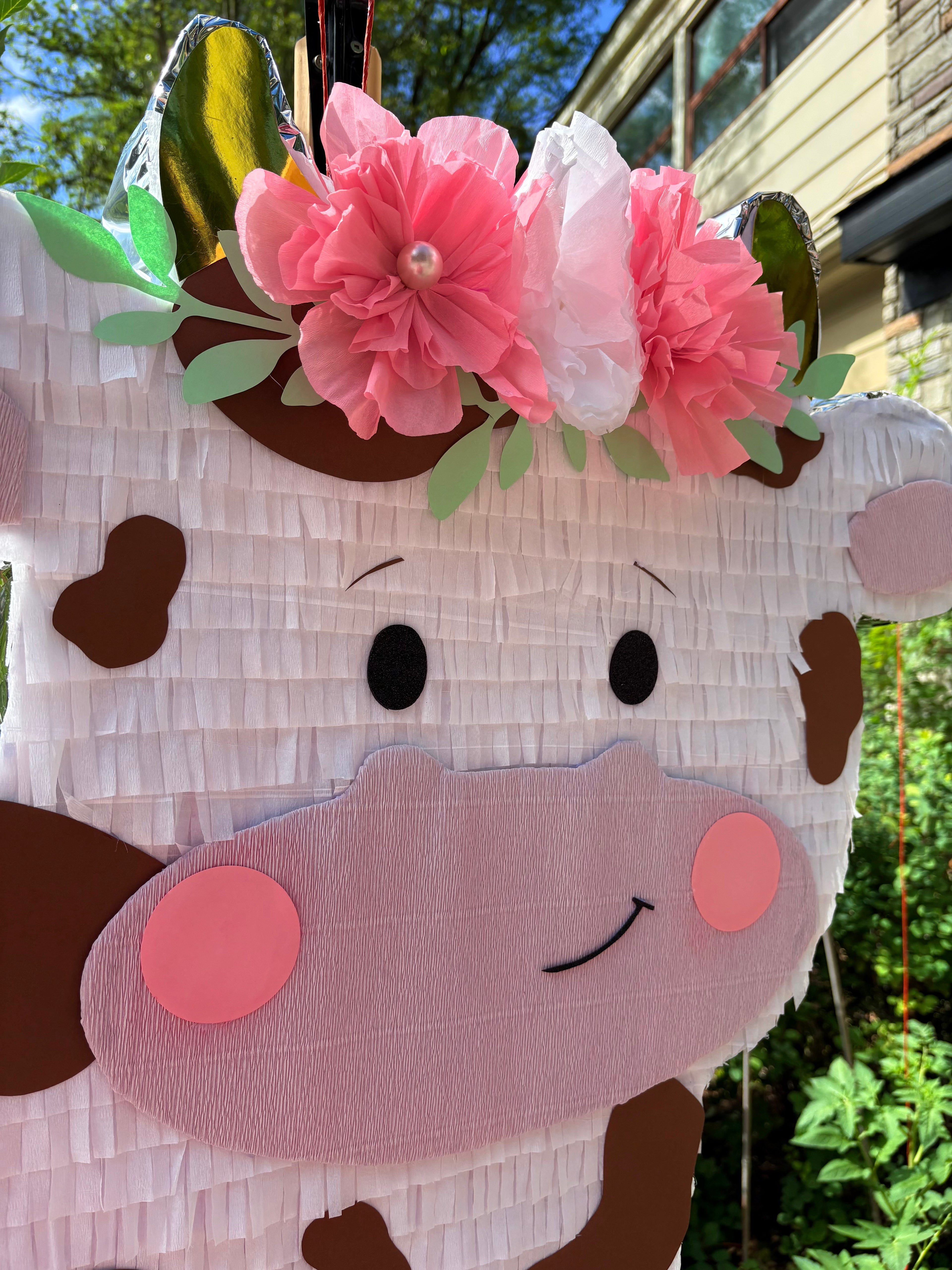 Handmade Cow Pinata with Flowers