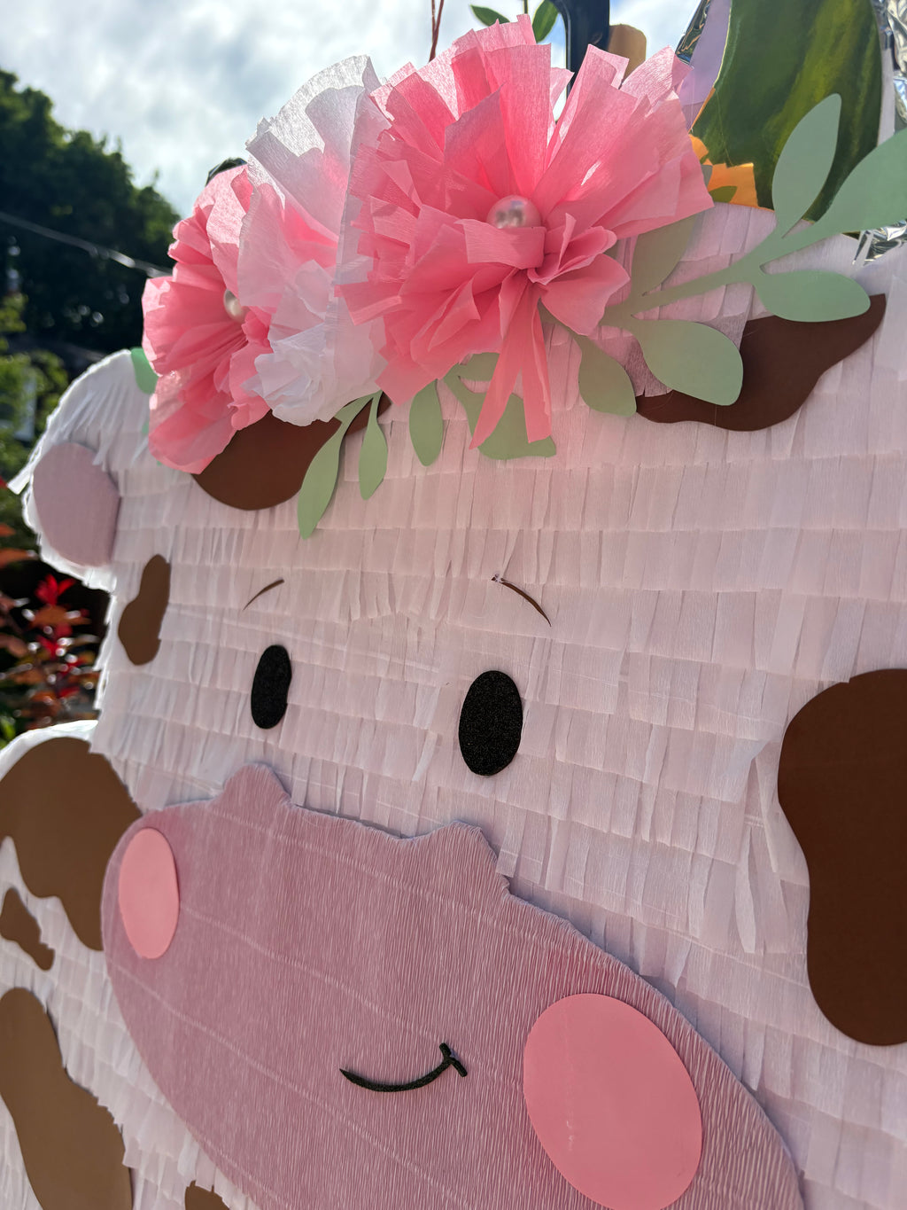Handmade Cow Pinata with Flowers